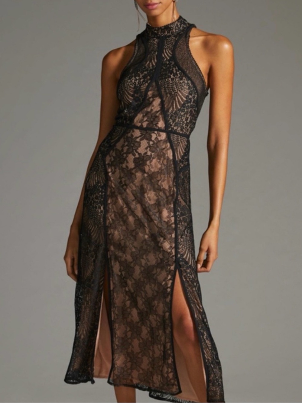 Anthropologie Structured Lace Midi Dress Black size 18W